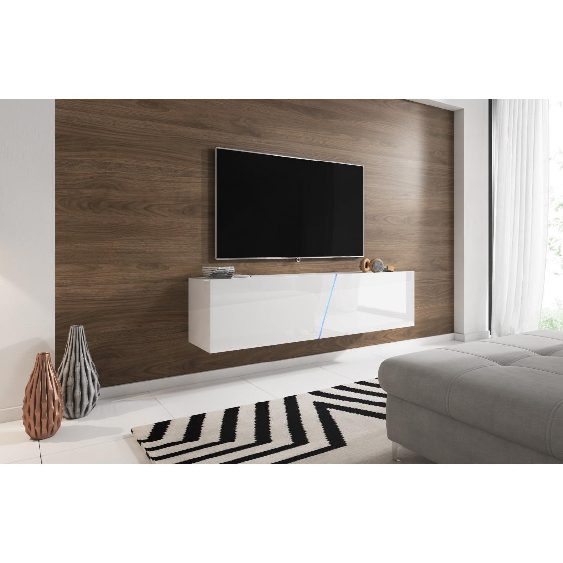 Vivaldi - VIVALDI Meuble TV - SLANT - 160 cm - blanc mat / blanc brillant avec LED - style moderne - Meubles TV, Hi-Fi