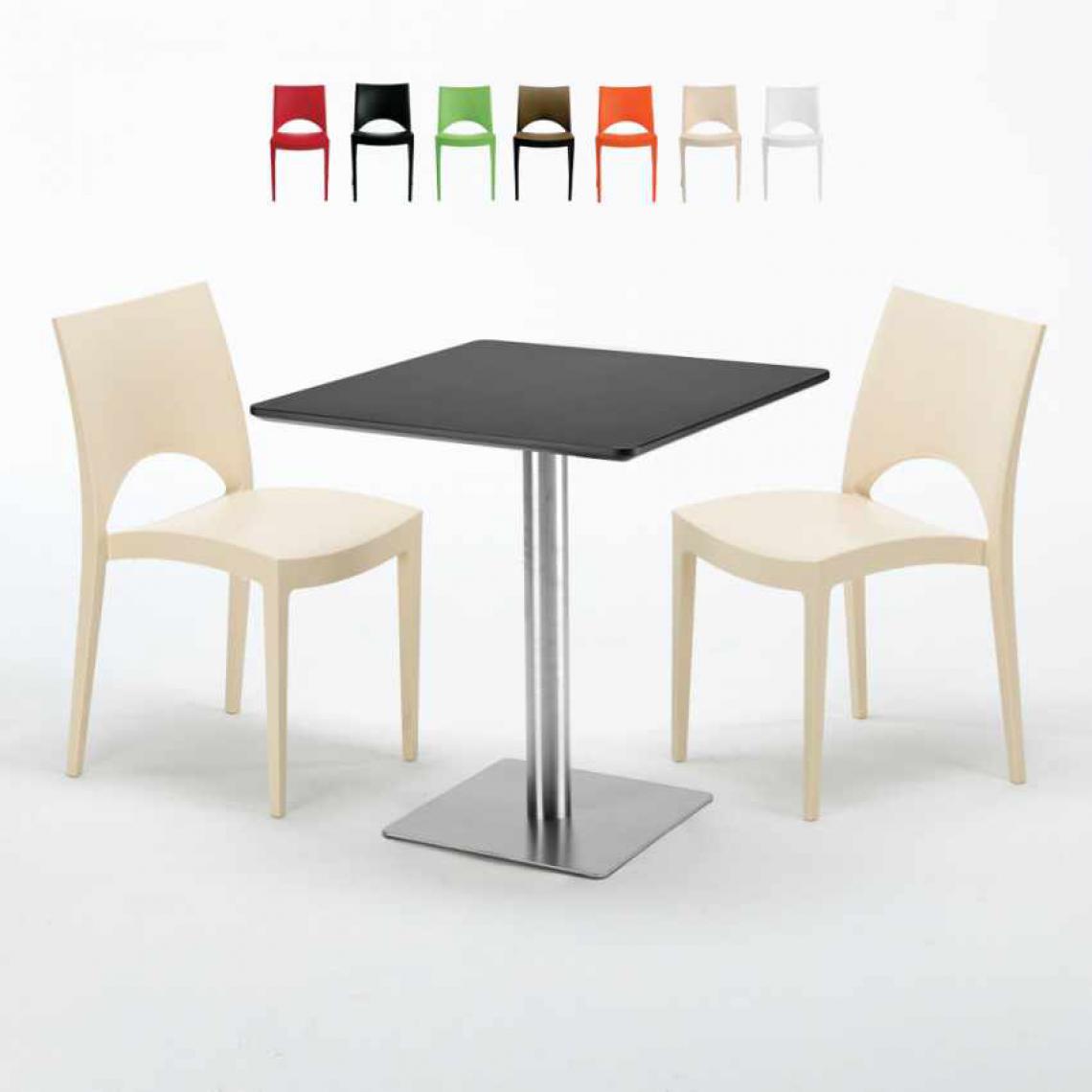Grand Soleil - Table carrée noire 70x70 avec 2 chaises colorées Paris Rum Raisin, Couleur: Beige - Tables à manger