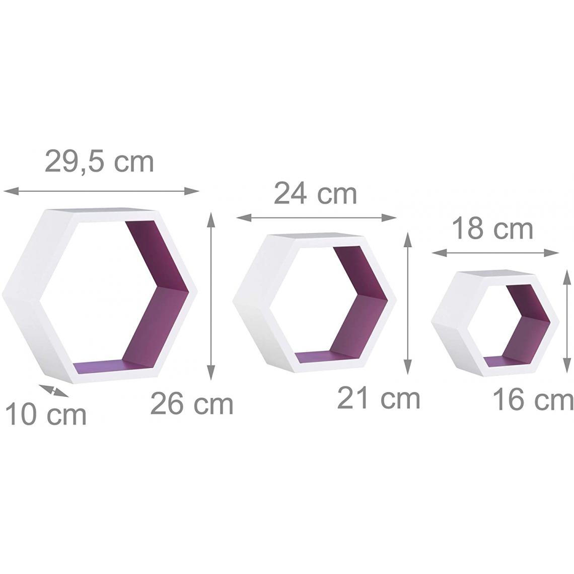 Helloshop26 - Set de 3 étagères flottantes en forme hexagonale blanc violet 13_0002492 - Etagères