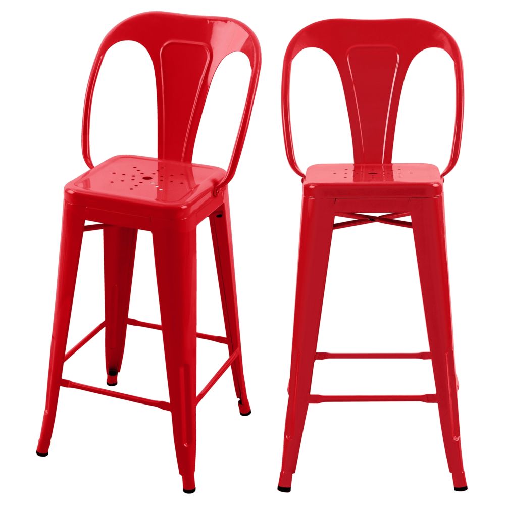 Rendez Vous Deco - Chaise de bar mi-hauteur Indus rouge 66 cm (lot de 2) - Tabourets