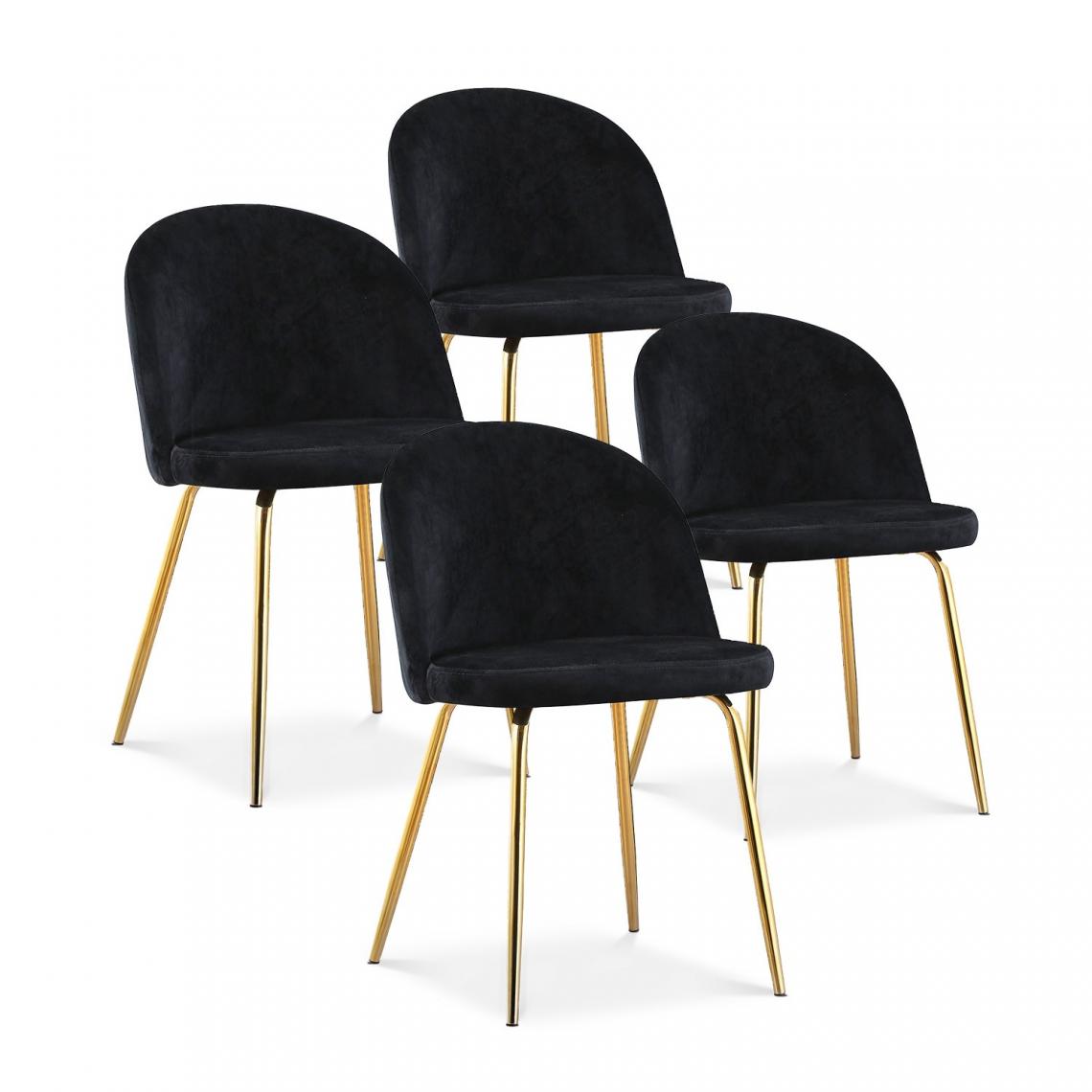 marque generique - Lot de 4 chaises Cecilia Velours Noir pieds or - Chaises