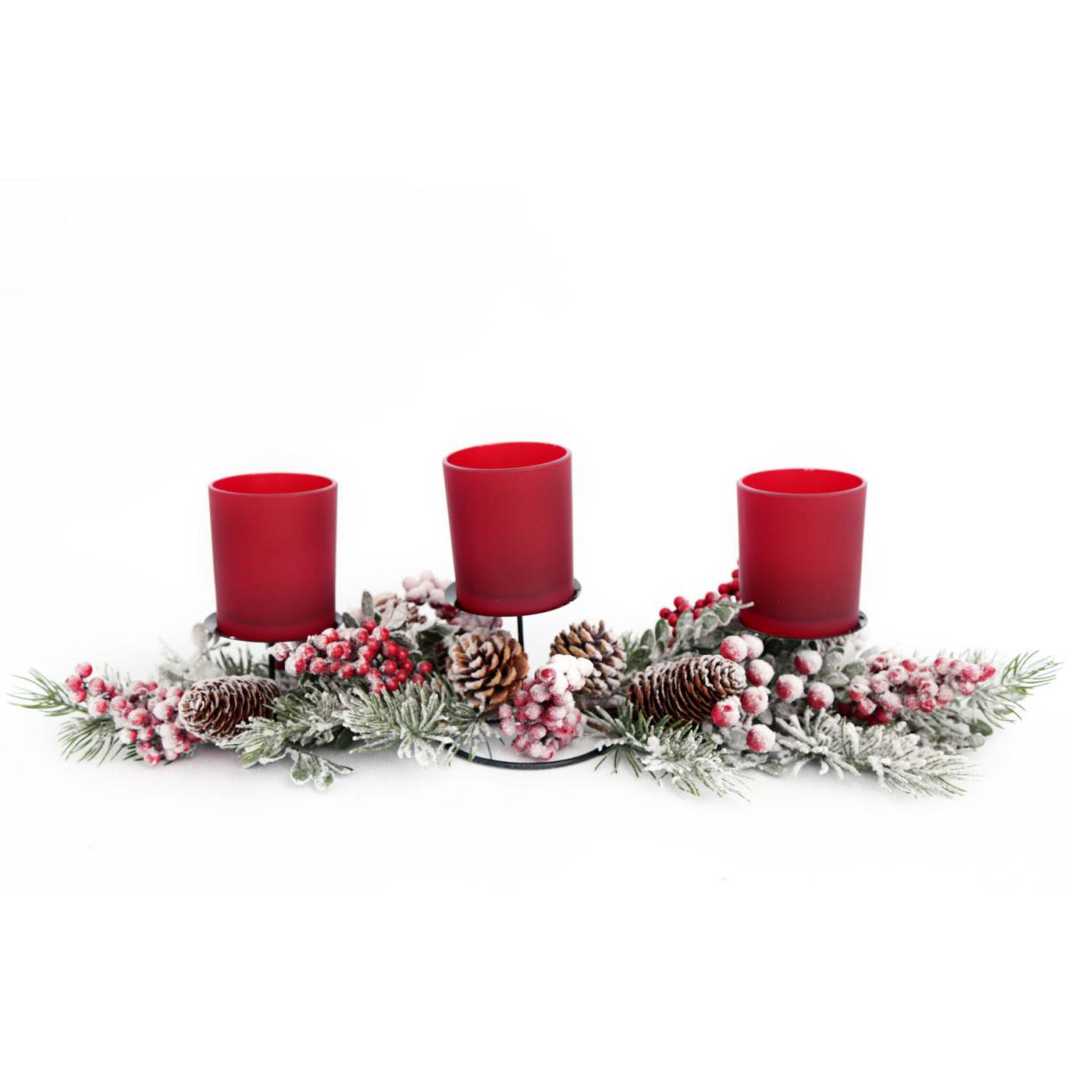 Heart Of The Home - Bougeoir de Noël Forest Tradi - 3 Bougies - Rouge - Décorations de Noël