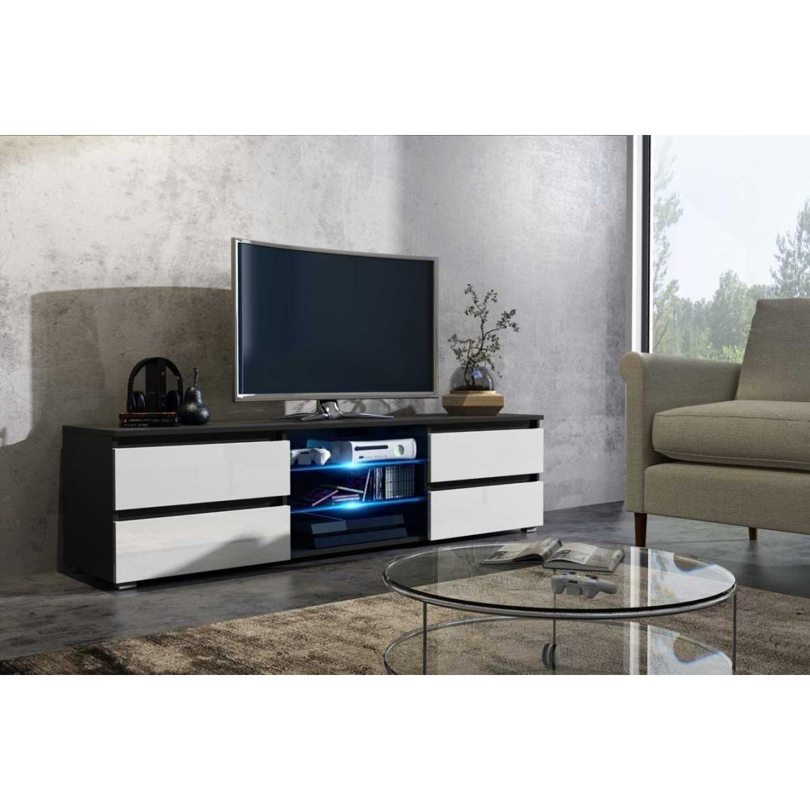 Mpc - Meuble tv 150 cm noir mat / blanc laqué + led rgb - Meubles TV, Hi-Fi
