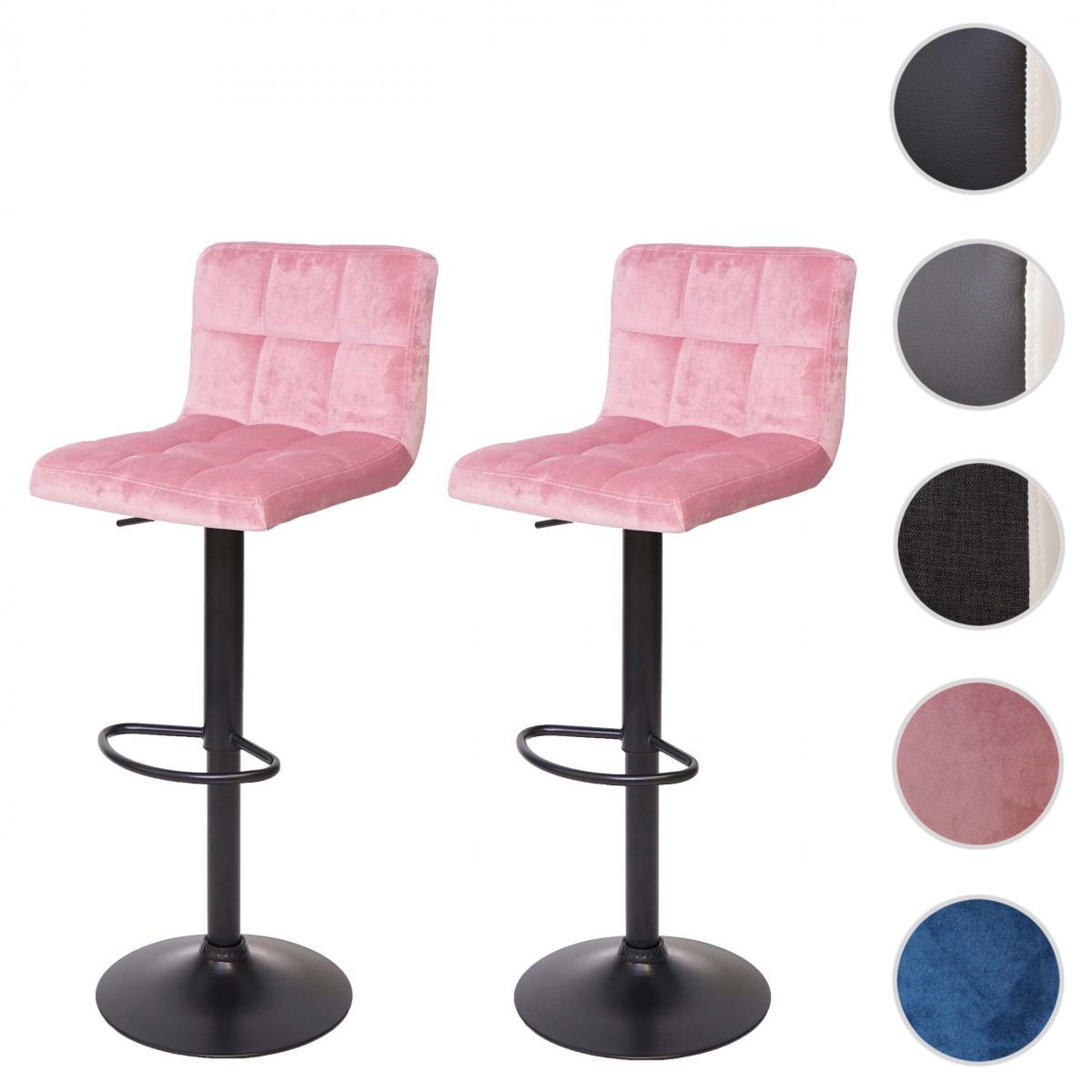 Mendler - 2x Tabouret de bar HWC-G87, chaise bar/comptoir, réglable en hauteur ~ velours rose, pied noir - Tabourets