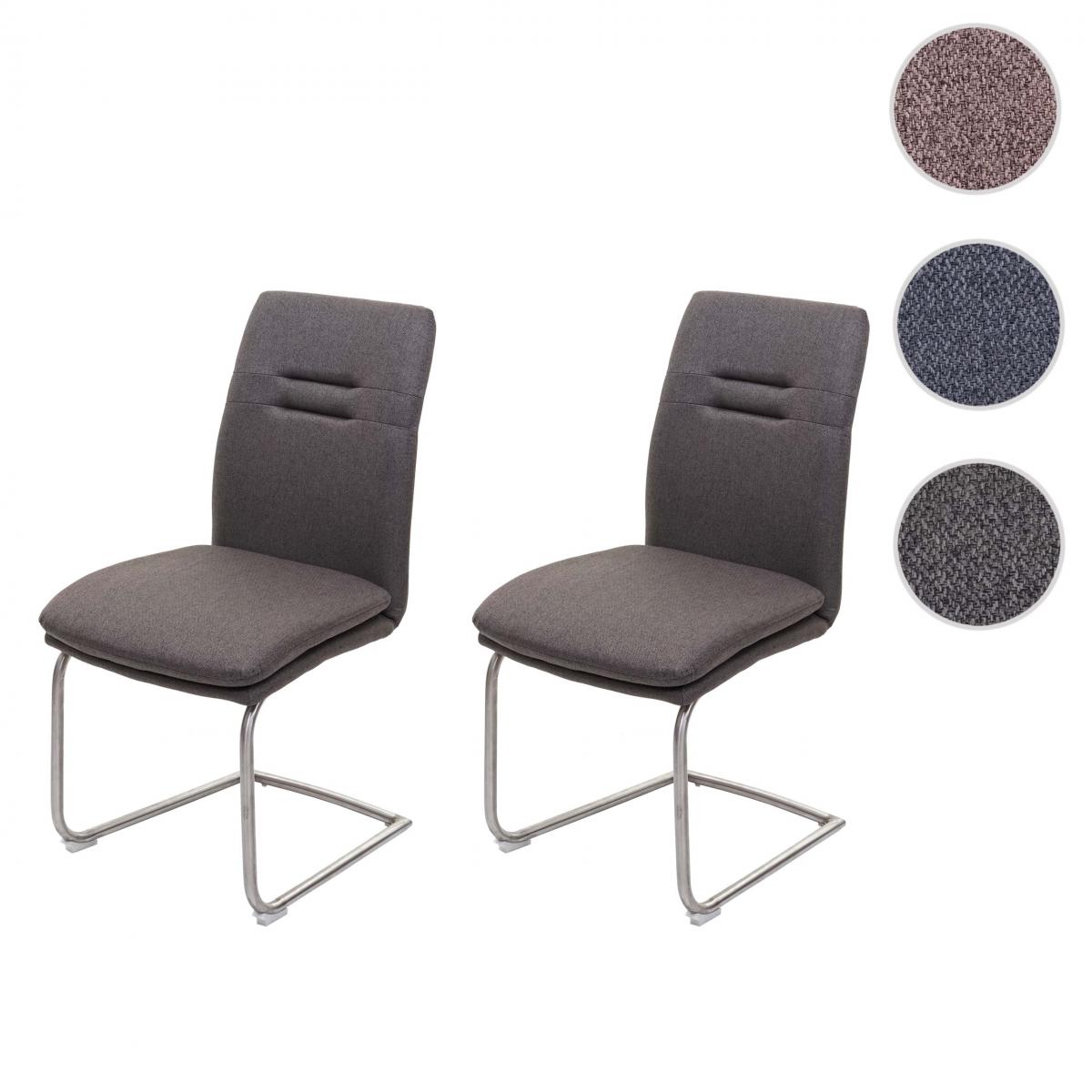 Mendler - 2x Chaise de salle à manger HWC-H70, chaise de cuisine, balancant, tissu, acier inoxydable brossé ~ gris-brun - Chaises