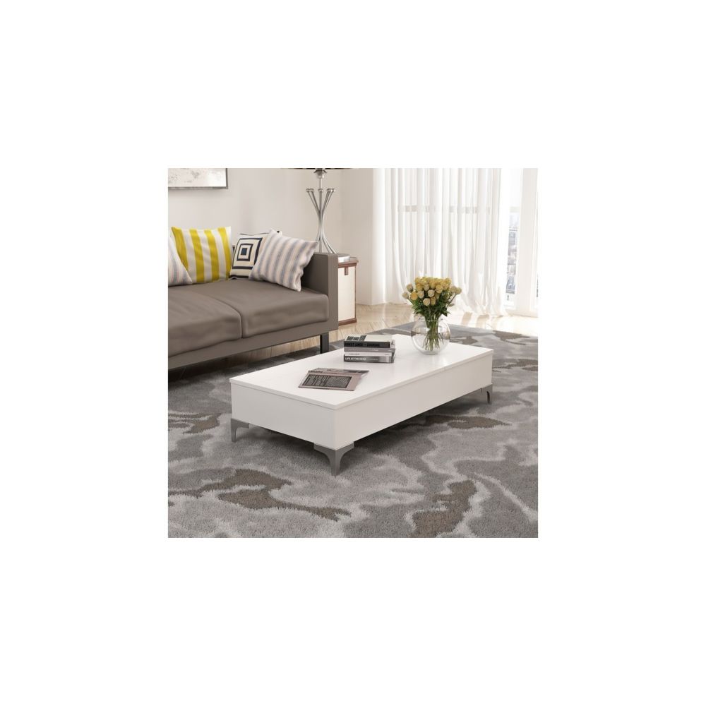 Homemania - Table basse Delinda - avec étagères - Salon - Blanc en Bague de particules de mélamine, métal, 121 x 60 x 30 - Tables basses
