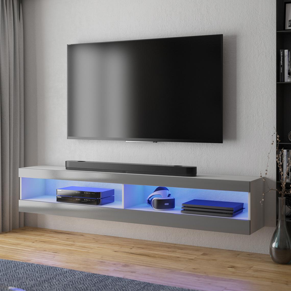 Selsey - Meuble tv - VIANSOLA - 140 cm - blanc mat / gris brillant - éclairage LED - Meubles TV, Hi-Fi