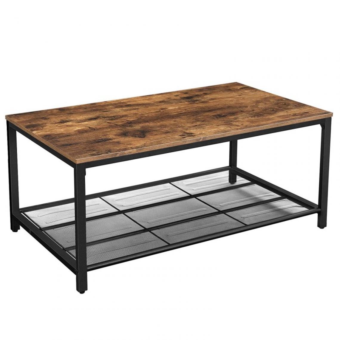 Sans Marque - Table basse bois et métal 1 étagère - Naturel fonce - Tables basses