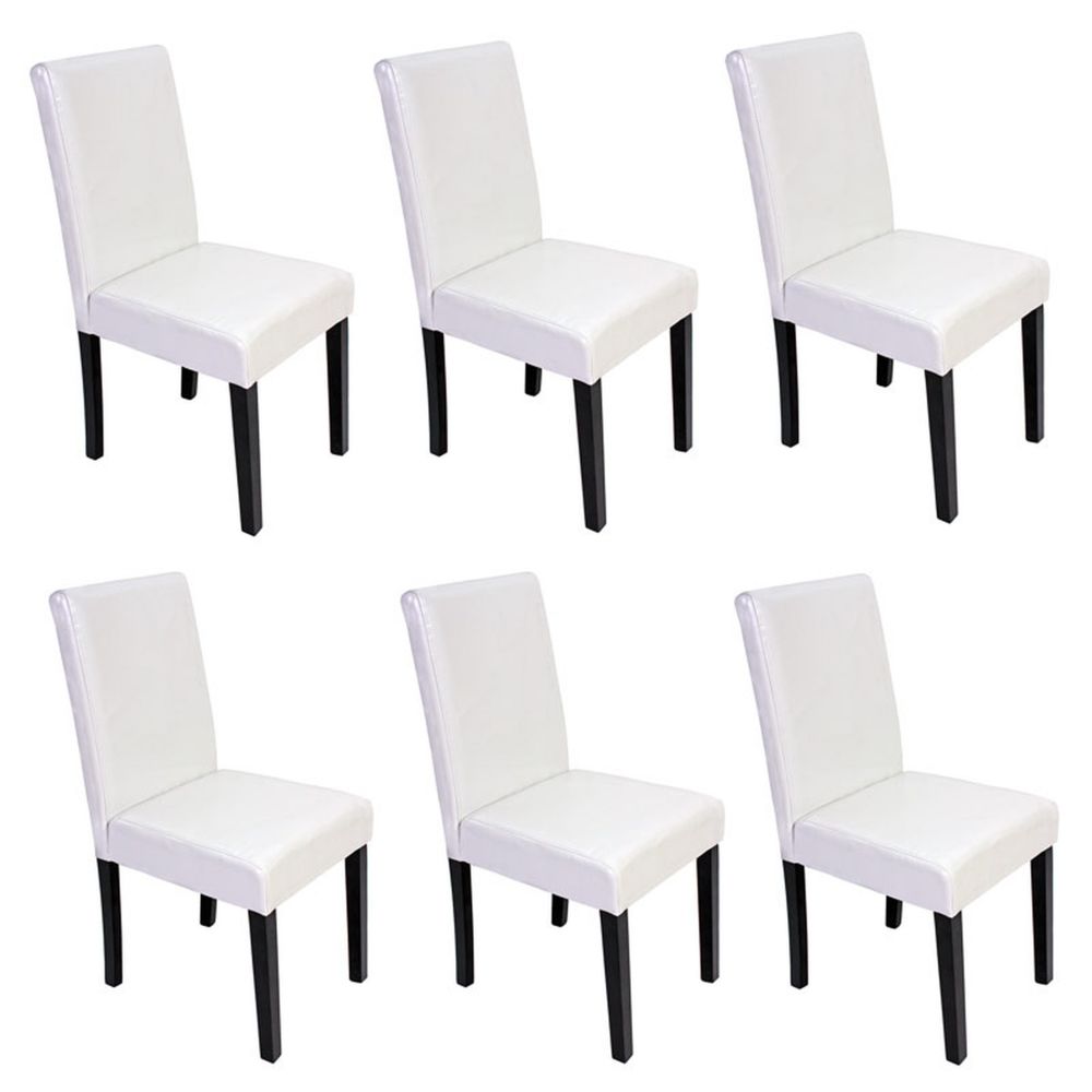 Mendler - Lot de 6 chaises de séjour Littau, simili-cuir, blanc, pieds foncés - Chaises