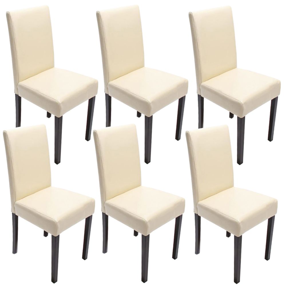 Mendler - Lot de 6 chaises de séjour Littau, cuir reconstitué crème, pieds foncés - Chaises