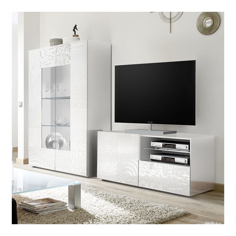 Kasalinea - Ensemble télé blanc laqué design NERINA - Meubles TV, Hi-Fi