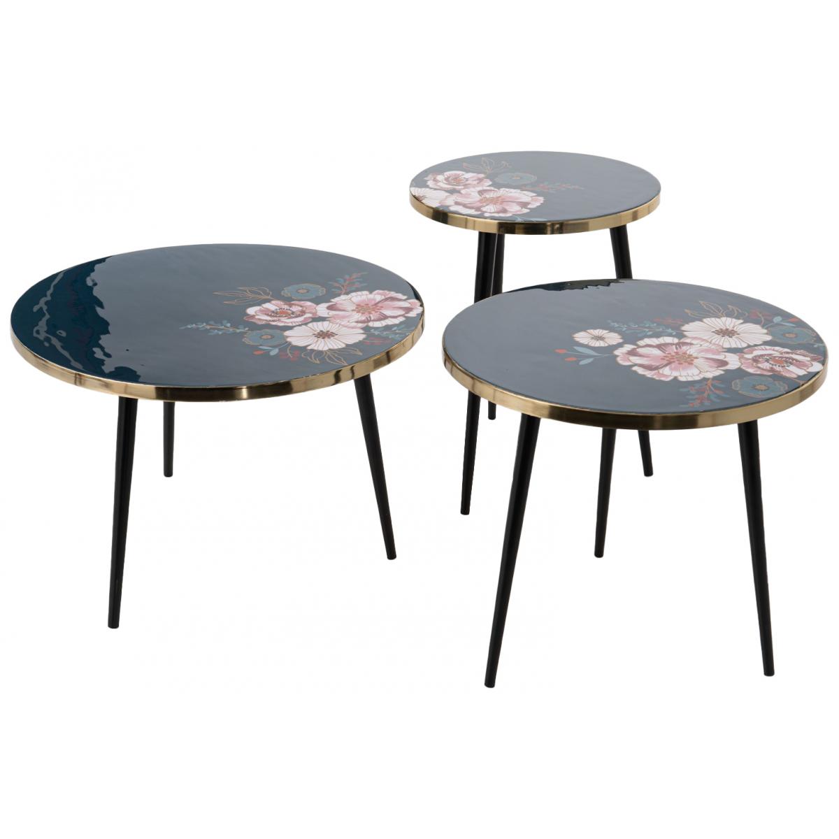 Amadeus - Set de 3 tables gigognes imprimé floral - Tables basses