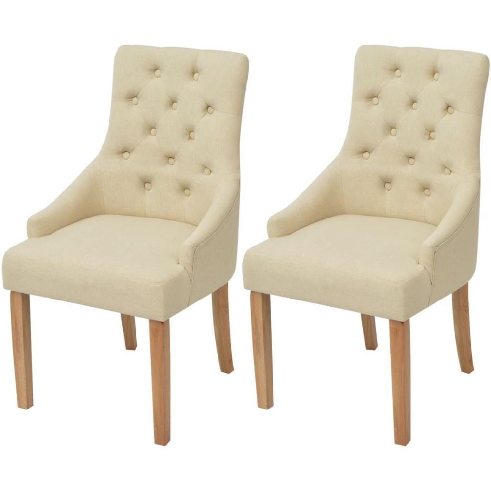 Helloshop26 - Lot de deux chaises de salle à manger bois de chêne tissu crème 1902149 - Chaises