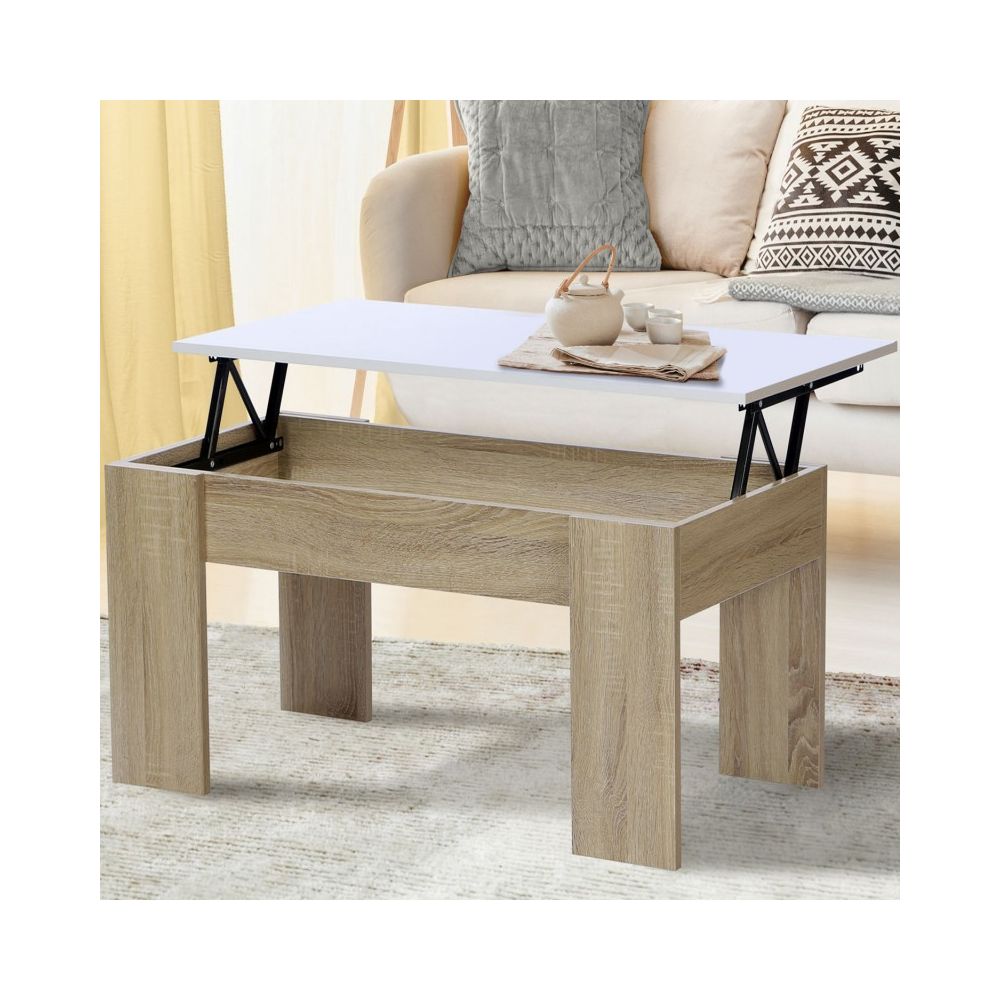 Idmarket - Table basse avec plateau relevable bois blanc et imitation hêtre - Tables basses