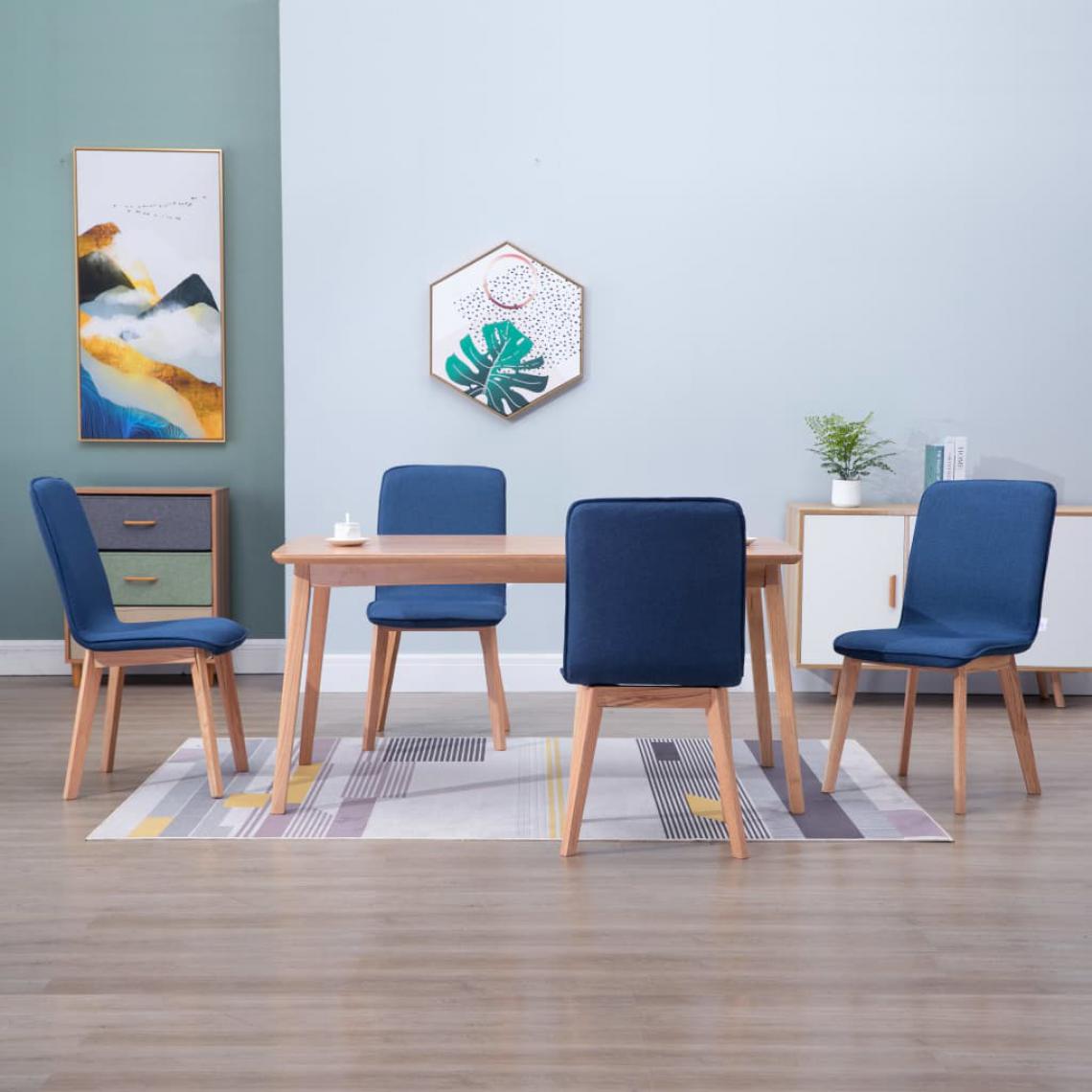 Chunhelife - 4 pcs Chaises de salle à manger Bleu Tissu et chêne massif - Chaises