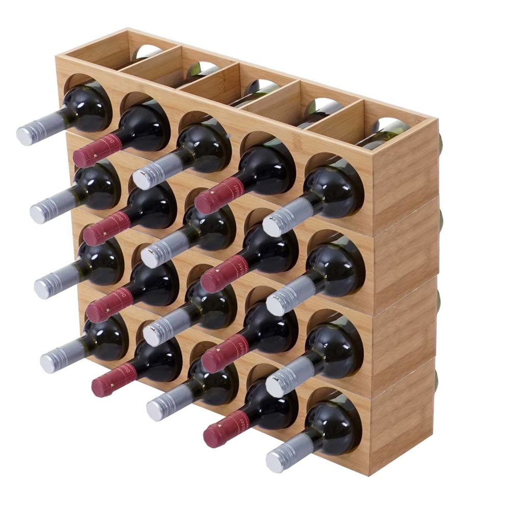 Mendler - Étagère à vin HWC-B89, porte-bouteilles, bambou, 53x14x13cm ~ 4 pièces - Etagères