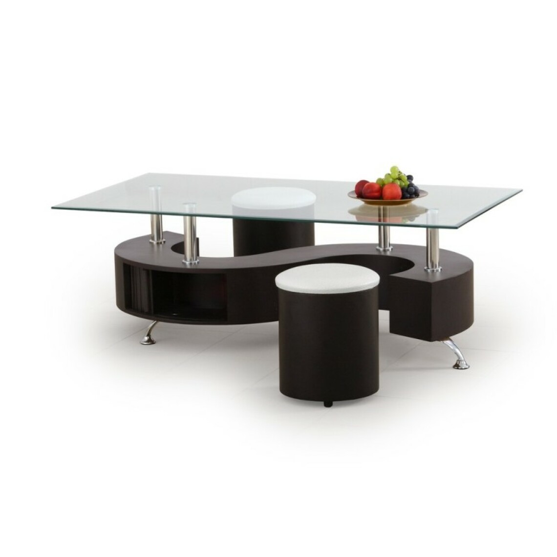 Carellia - Table basse rectangulaire avec pouf - Wengé - Tables basses
