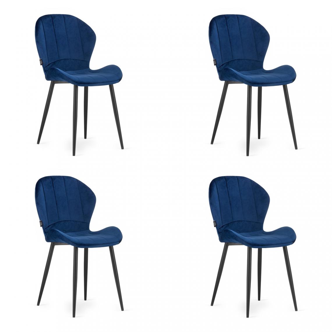 Hucoco - TERNIK - Lot de 4 chaises style glamour salon/salle à manger - 86x62x50.5 cm - Chaise de salle à manger - Bleu - Chaises