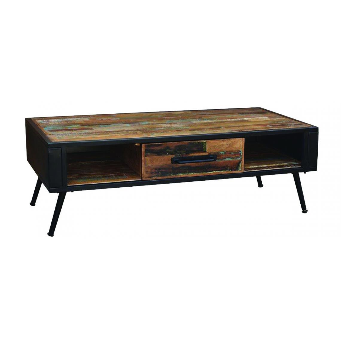 Pegane - Table basse en bois de manguier et acier laqué noir - Longueur 120 x Profondeur 60 x hauteur 40 cm - Tables basses