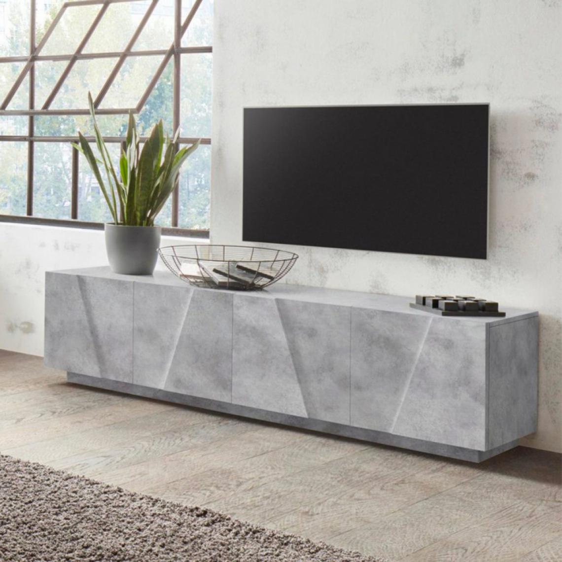Ahd Amazing Home Design - Meuble TV 4 portes 2 pièces design moderne Ping Low L Concrete - Meubles TV, Hi-Fi