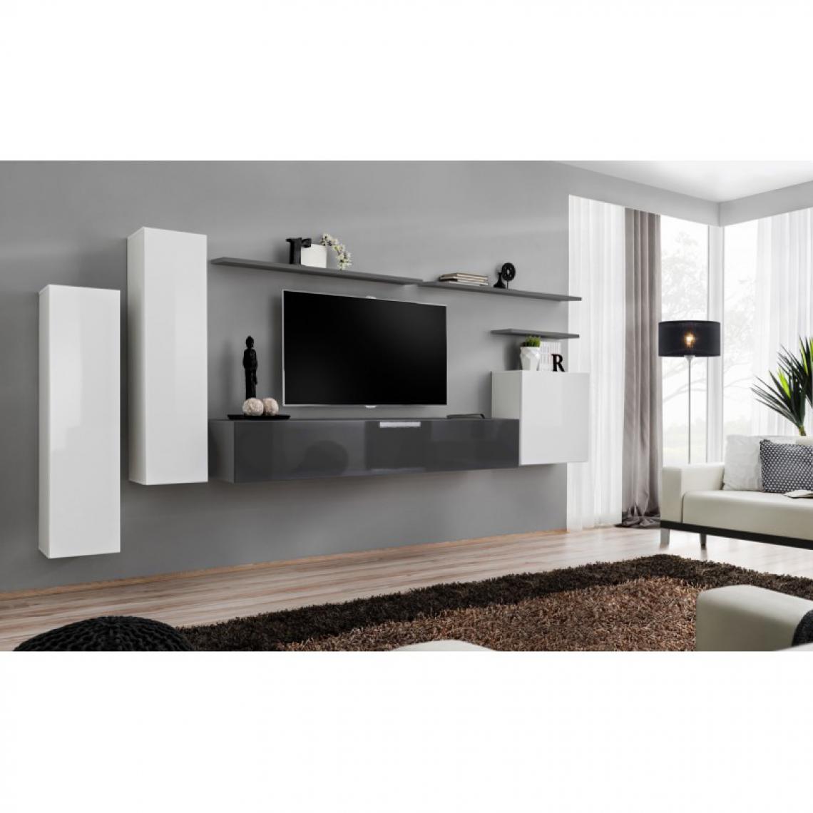 Ac-Deco - Meuble TV Mural Design Switch I 330cm Blanc & Gris - Meubles TV, Hi-Fi