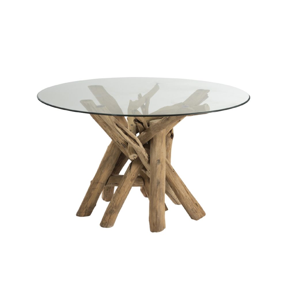 HELLIN - Table ronde en verre et bois flotté NOÉ - Tables à manger