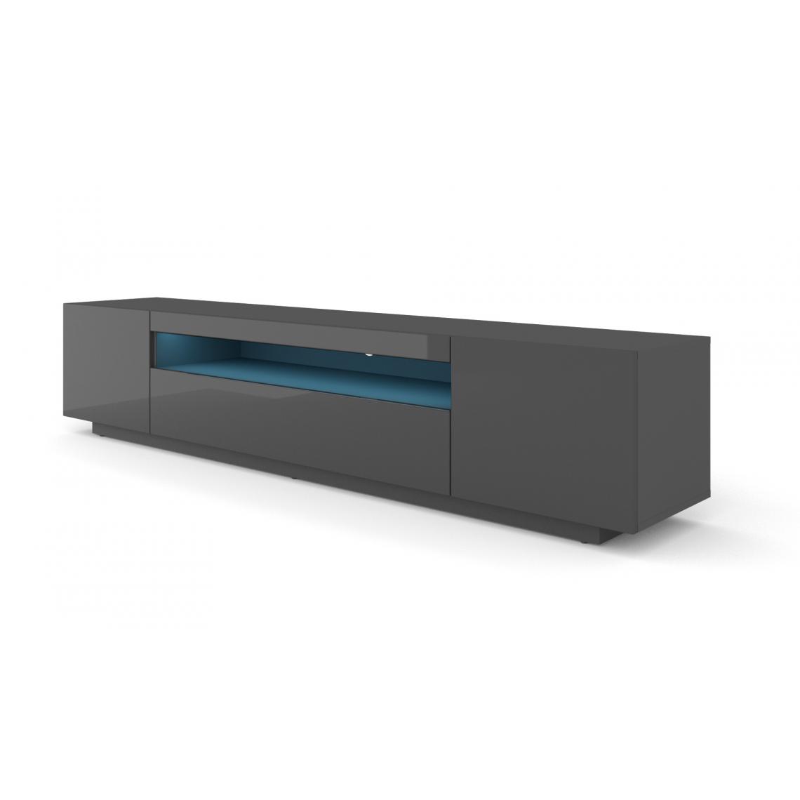 Bim Furniture - Meuble TV bas 200 cm graphite mat / graphite brillant avec LED - Meubles TV, Hi-Fi