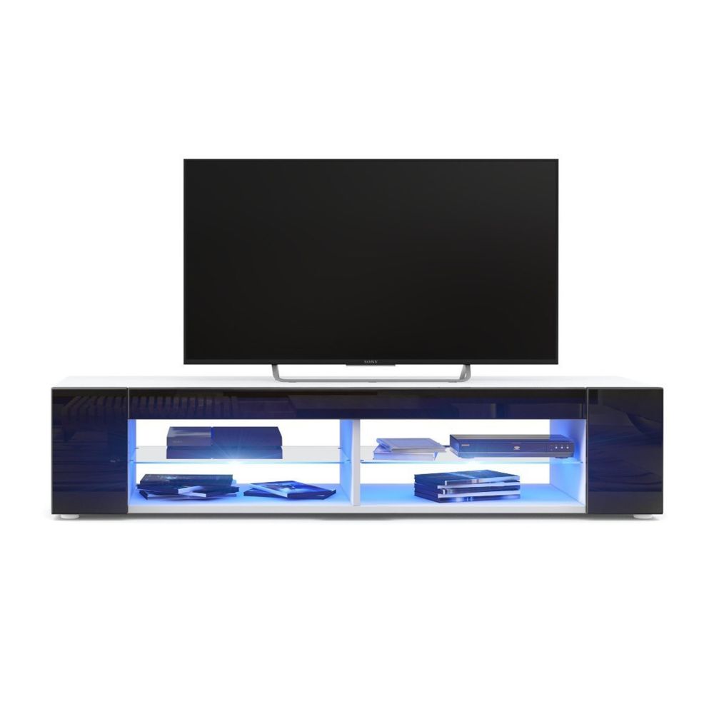 Mpc - Meuble Tv blanc mat Façades en noir laquées led Bleu - Meubles TV, Hi-Fi