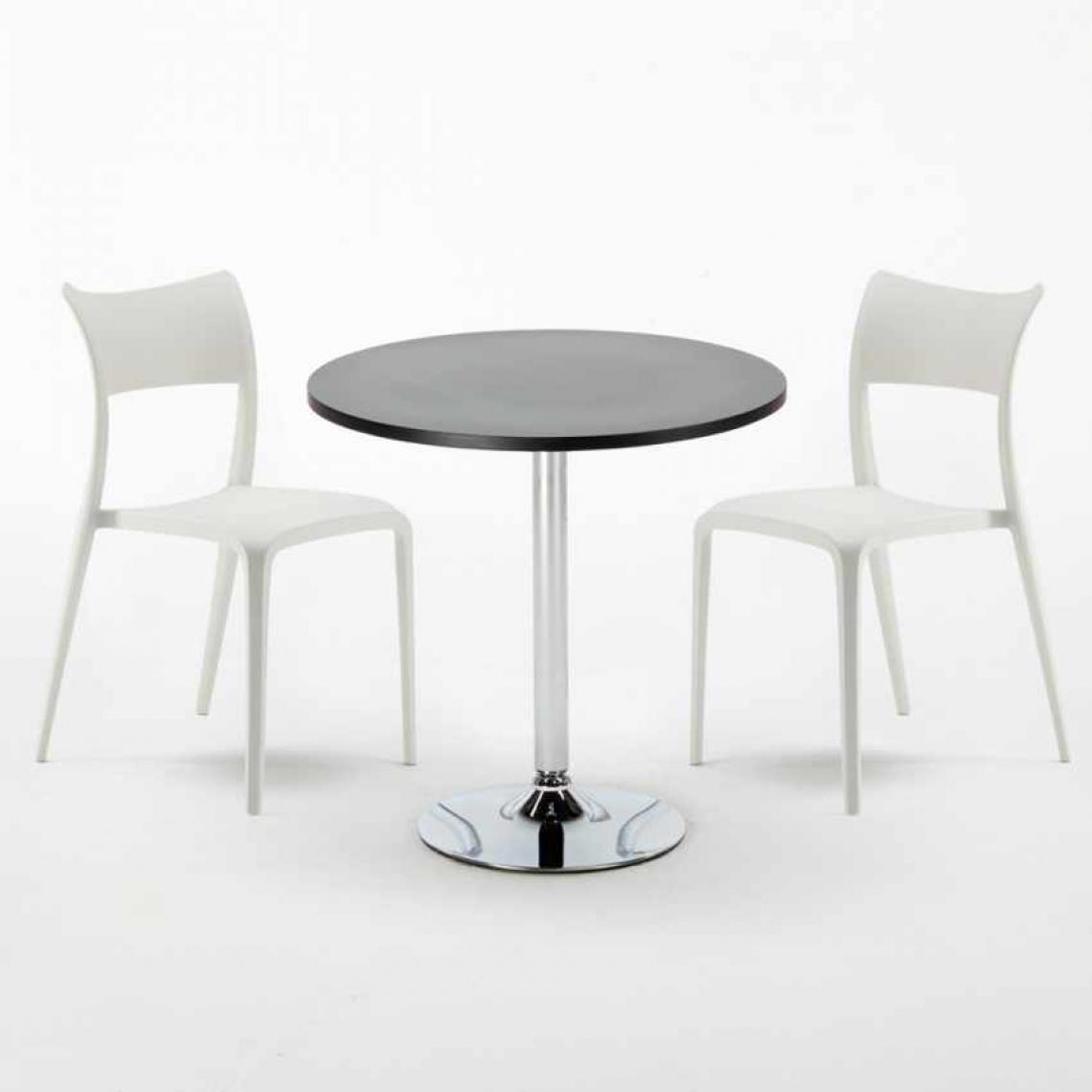 Ahd Amazing Home Design - Table Ronde Noire 70x70cm Avec 2 Chaises Colorées Set Intérieur Bar Café Parisienne Cosmopolitan, Couleur: Blanc - Tables à manger