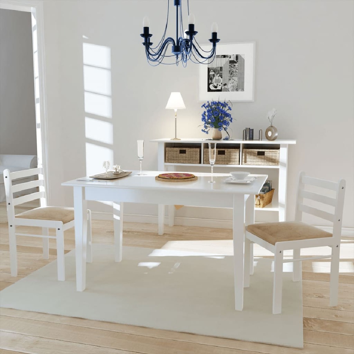 Chunhelife - Chunhelife Chaises de salle à manger 2 pcs Blanc Hévéa solide et velours - Chaises