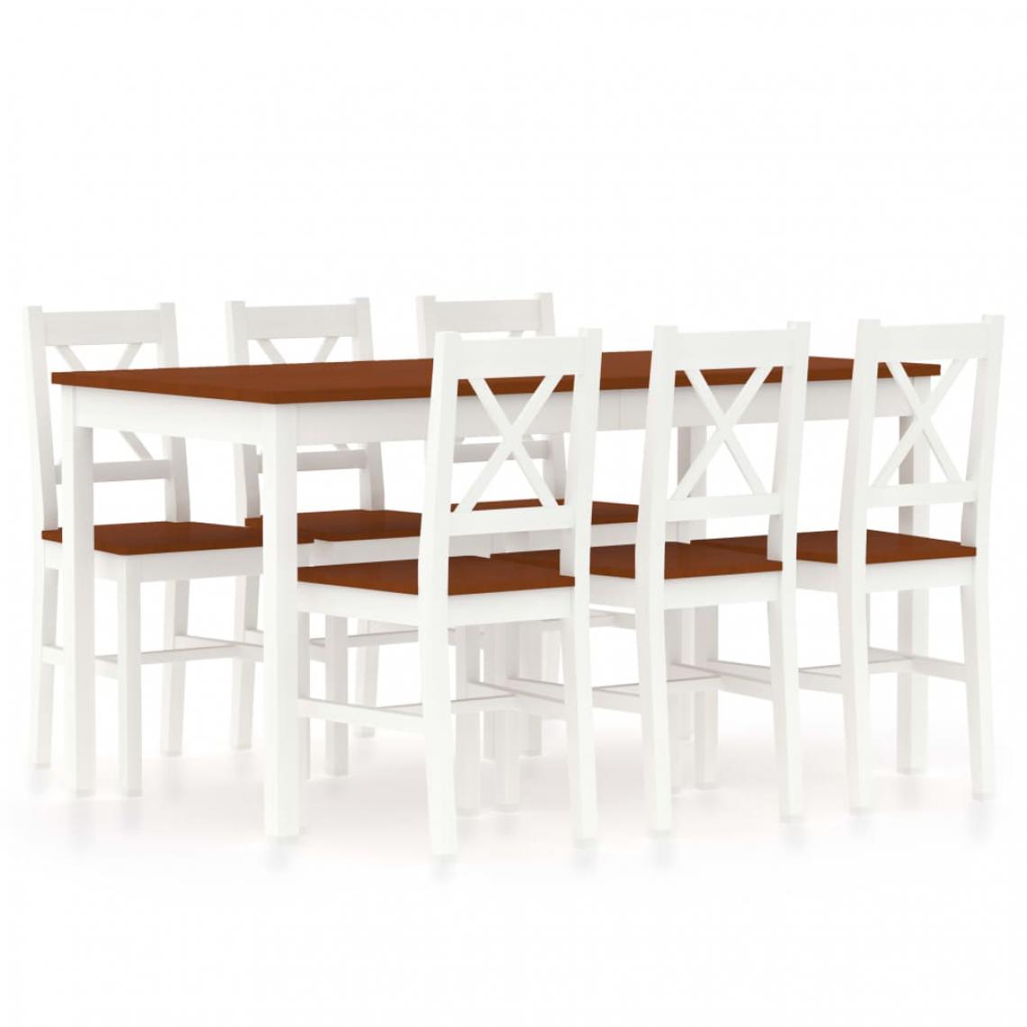 Chunhelife - Ensemble de salle à manger 7 pcs Pinède Blanc et marron - Tables à manger