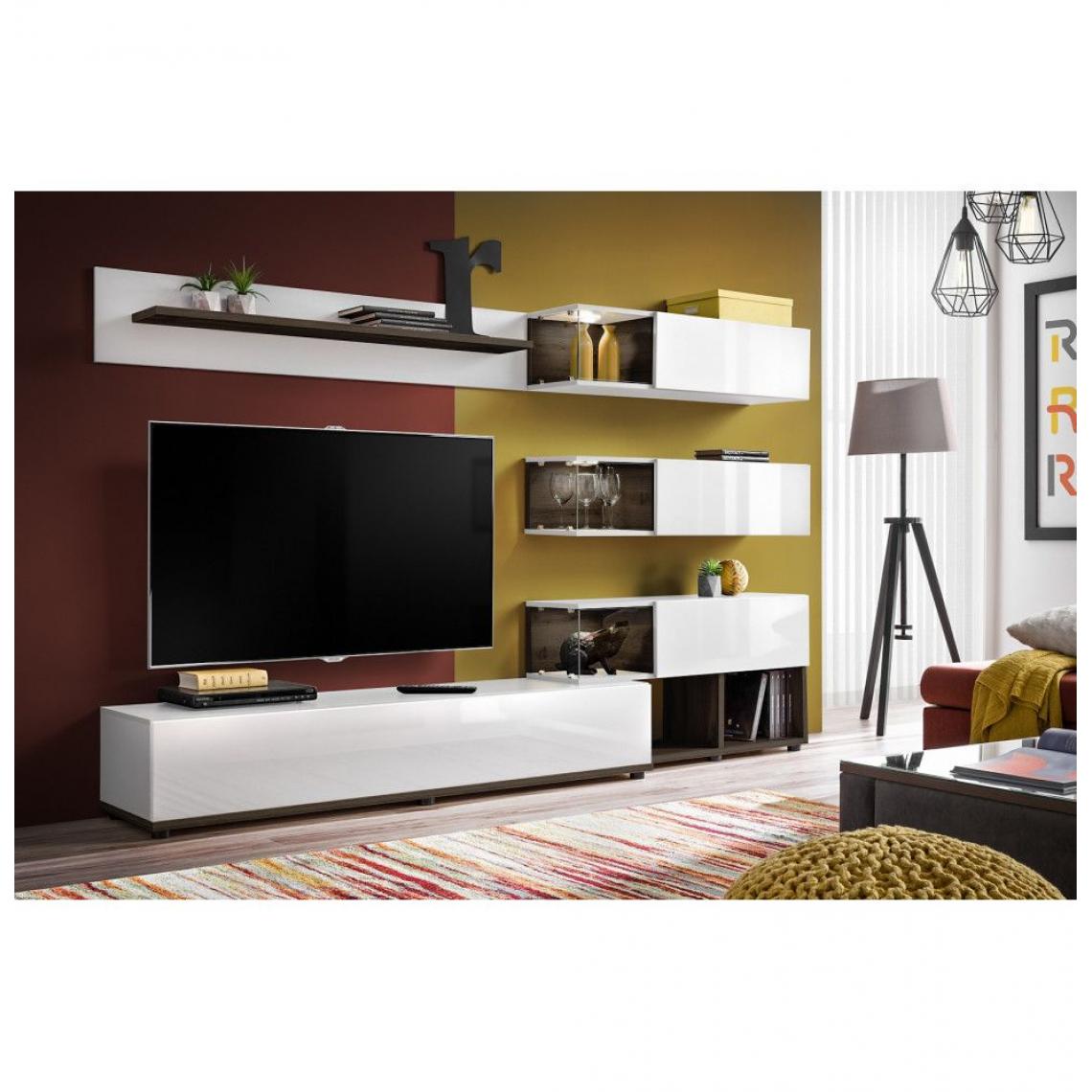Ac-Deco - Ensemble meuble TV mural - ABW Silk - 240 x 40 x 150 cm - Blanc - Meubles TV, Hi-Fi