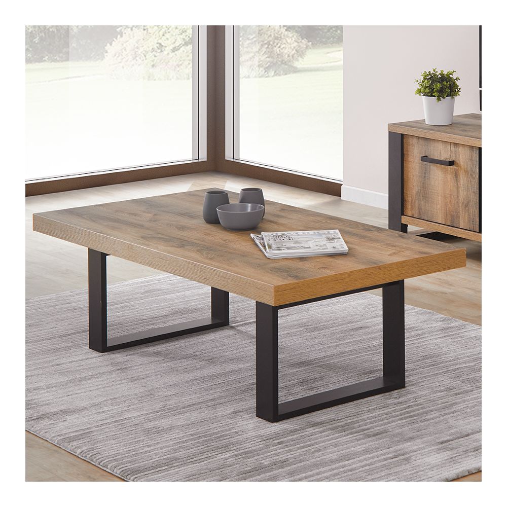 Nouvomeuble - Table basse industrielle couleur bois foncé ONNIX - Tables basses