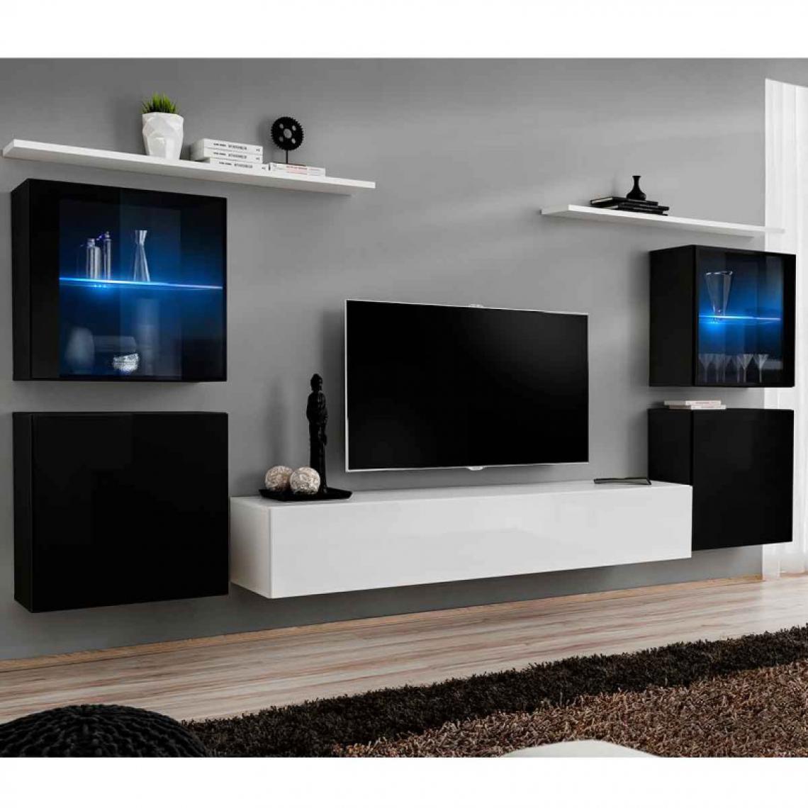 Ac-Deco - Meuble TV Mural Design Switch XIV 320cm Blanc & Noir - Meubles TV, Hi-Fi