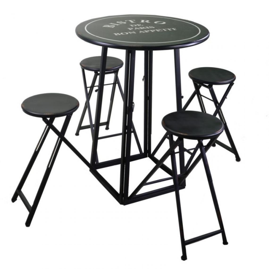 Webmarketpoint - Table bistro métal 4 tabourets ronds noirs Pliage gain de place - Tabourets
