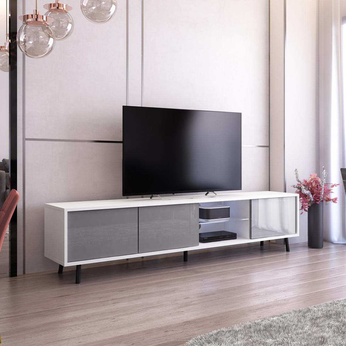 Selsey - Meuble tv - GALHAD - 175 cm - blanc mat / gris brillant - éclairage LED - Meubles TV, Hi-Fi