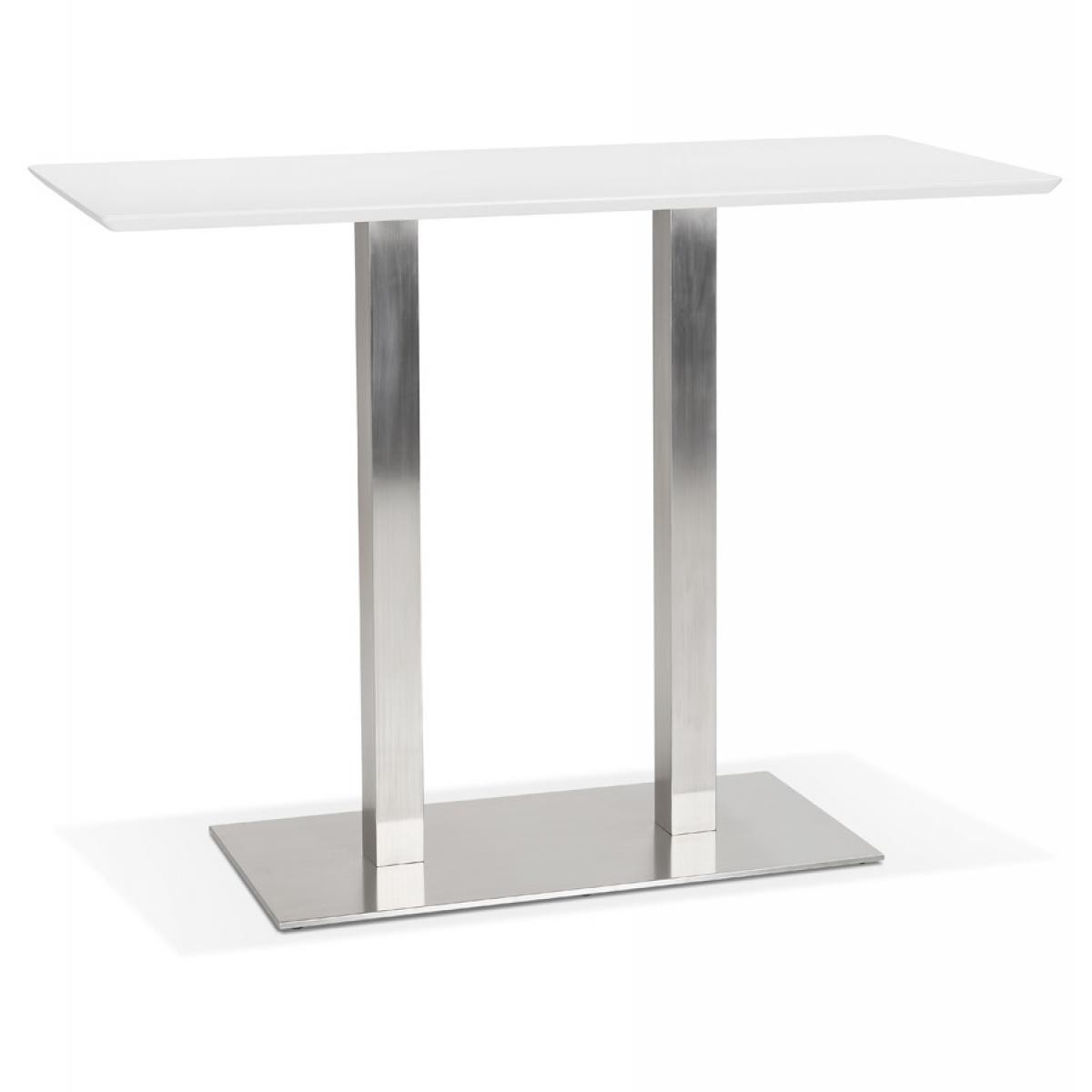 Alterego - Table haute design 'MAMBO BAR' blanche avec pied en métal brossé - 150x70 cm - Tables à manger