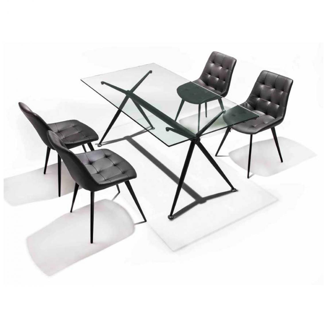 Nouvomeuble - Table 180 cm en verre et acier noir design ATHENA - Tables à manger