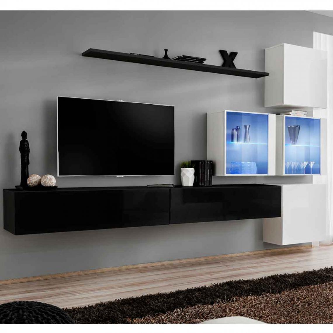 Ac-Deco - Meuble TV Mural Design Switch XIX 310cm Noir & Blanc - Meubles TV, Hi-Fi