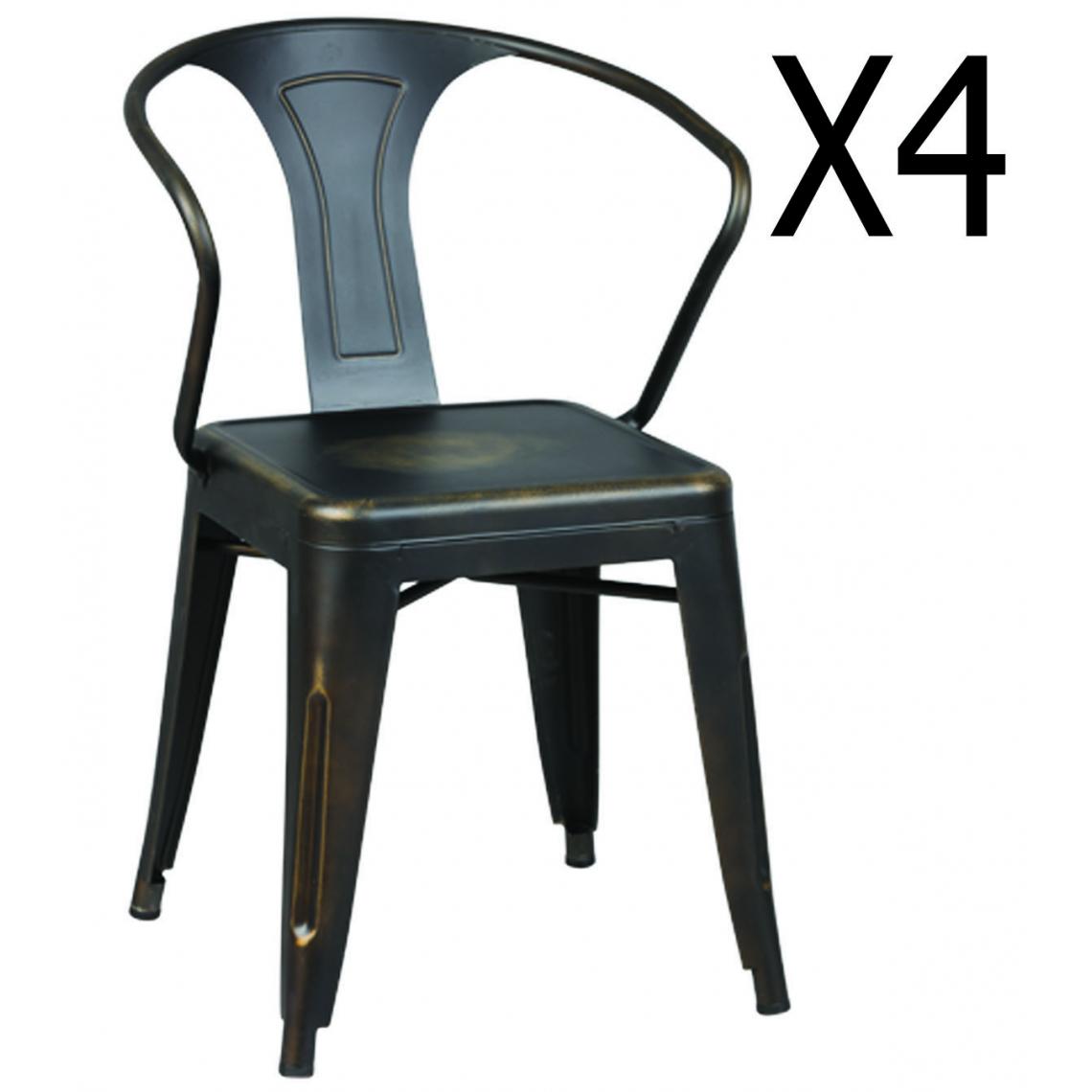 Pegane - Lot de 4 chaises en acier massif laqué noir - Dim : L 52 x P 52 x Ht 79 x Ht Ass 46 cm - Chaises
