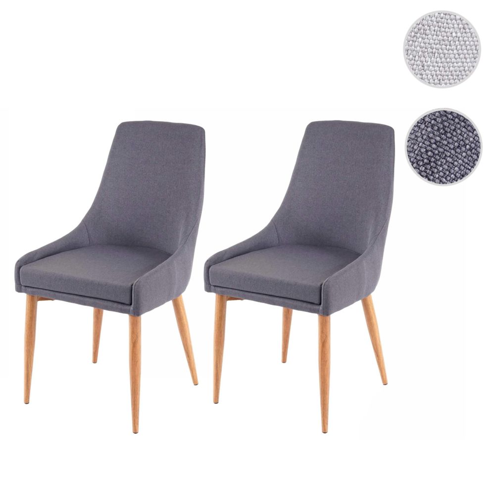 Mendler - 2x chaise de salle à manger HWC-B44 II, fauteuil, style rétro ~ tissu gris foncé - Chaises