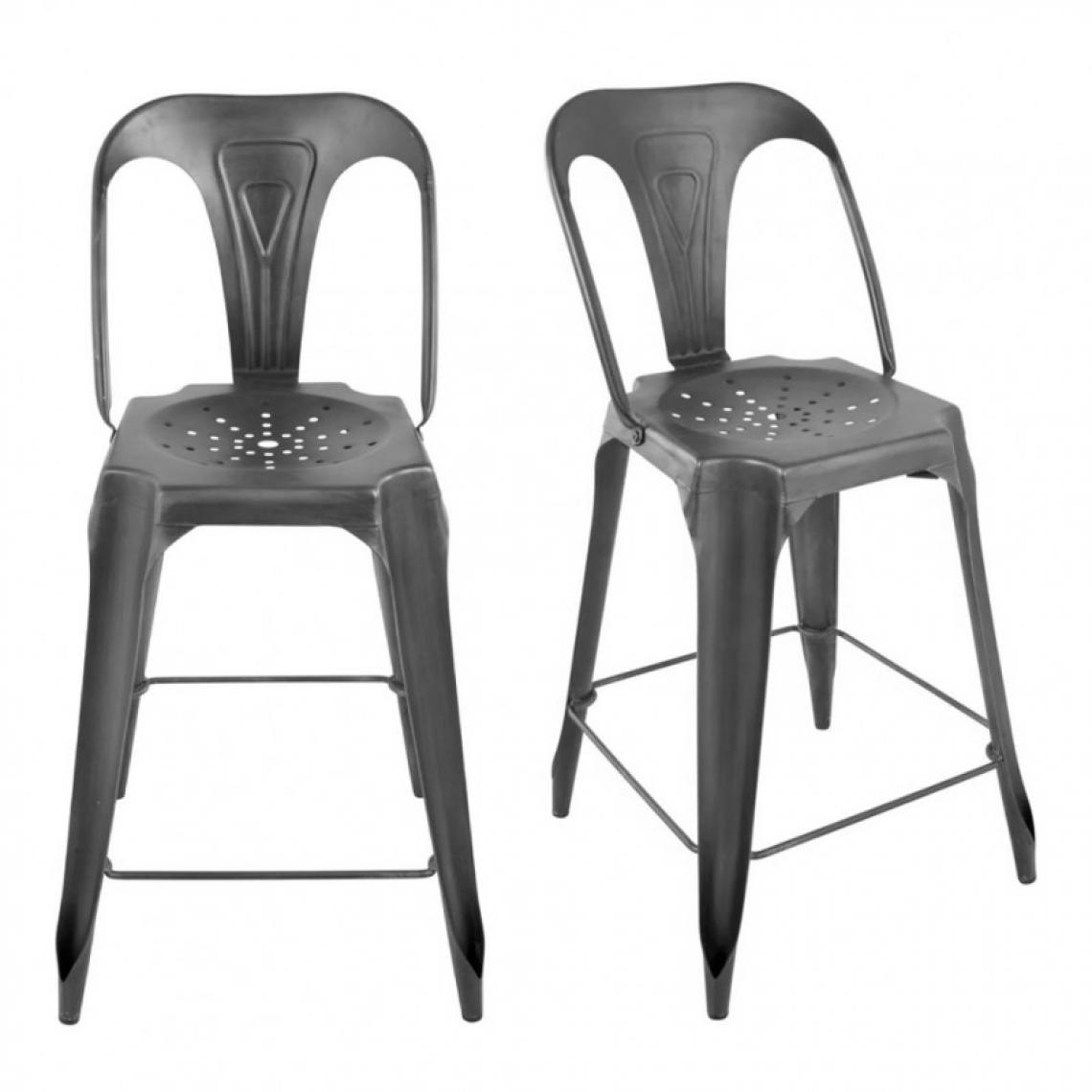 Meubletmoi - Lot de 2 chaises de bar industriel acier gris anthracite - FIXI 3783 - Tabourets