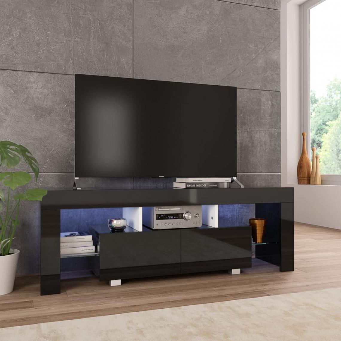Vidaxl - vidaXL Meuble TV avec lumière LED Noir brillant 130 x 35 x 45 cm - Meubles TV, Hi-Fi
