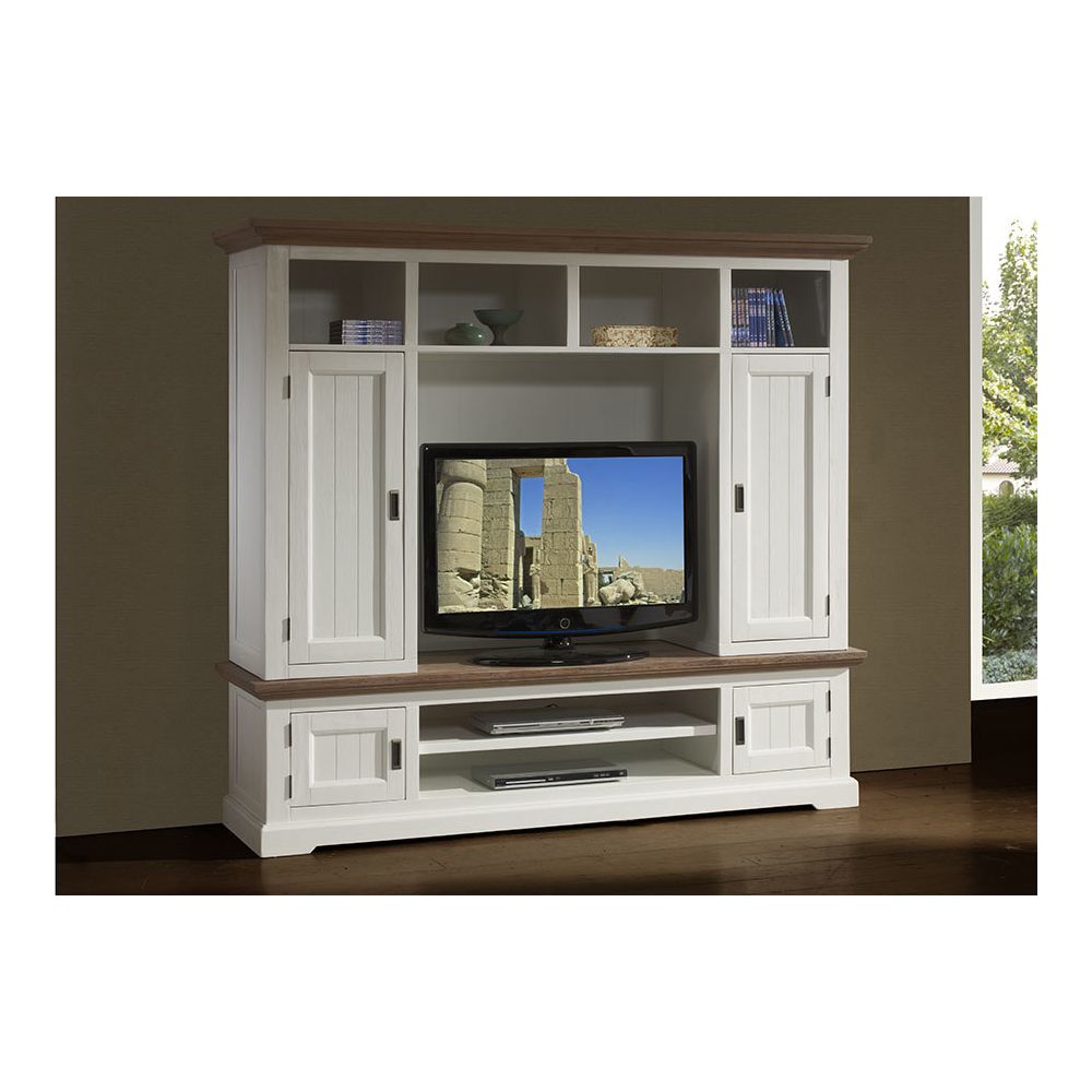Happymobili - Ensemble meuble TV contemporain en bois massif blanc ESTELLE - Meubles TV, Hi-Fi