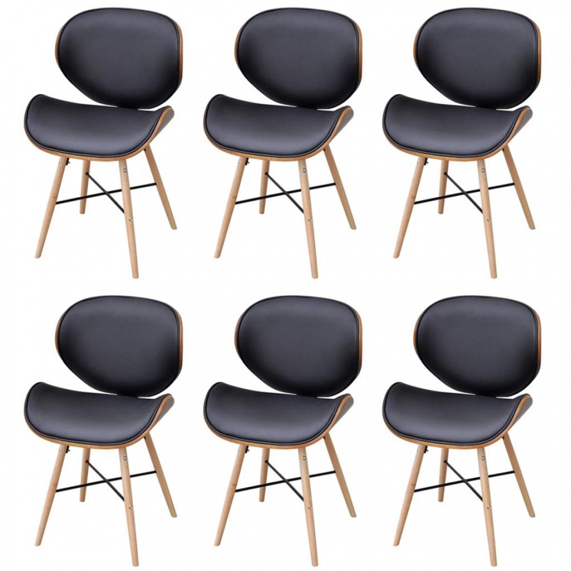 Vidaxl - 6 chaises sans accoudoirs avec cadre en bois cintré - Noir - Chaises