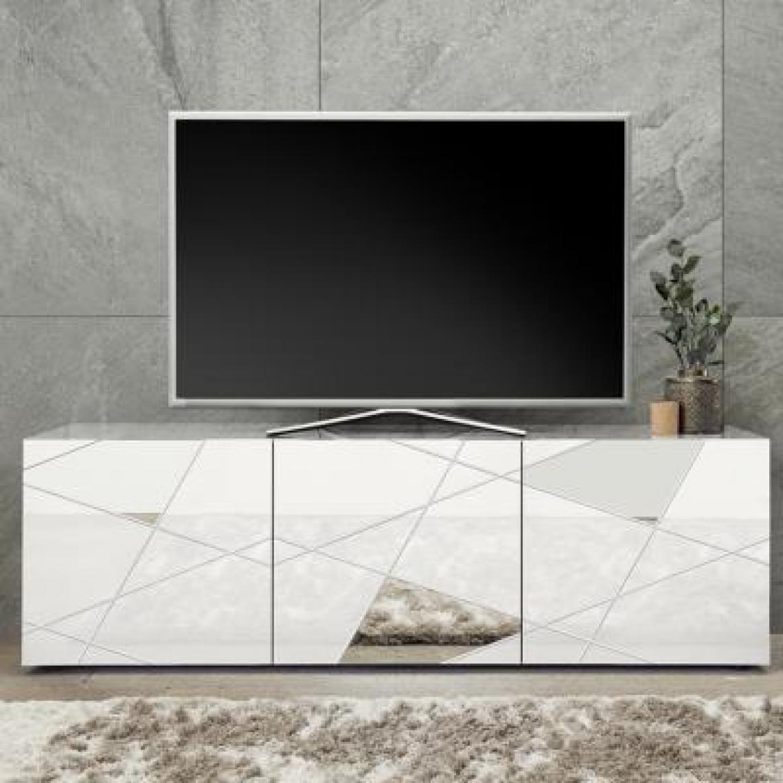 Nouvomeuble - Banc TV blanc laqué design VICTOIRE - Meubles TV, Hi-Fi