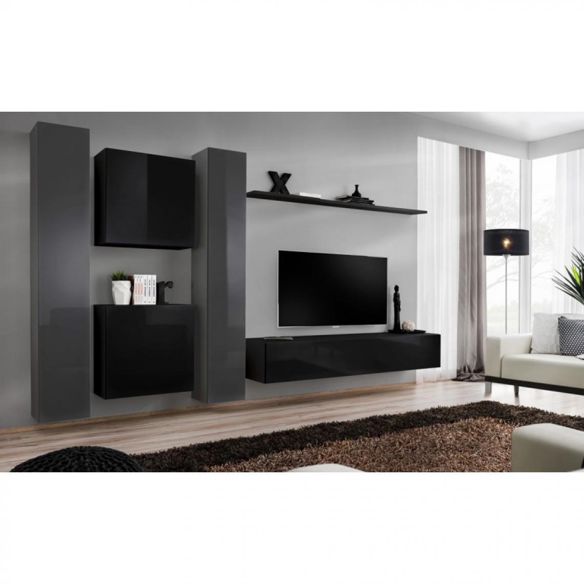 Ac-Deco - Meuble TV Mural Design Switch VI 330cm Noir & Gris - Meubles TV, Hi-Fi