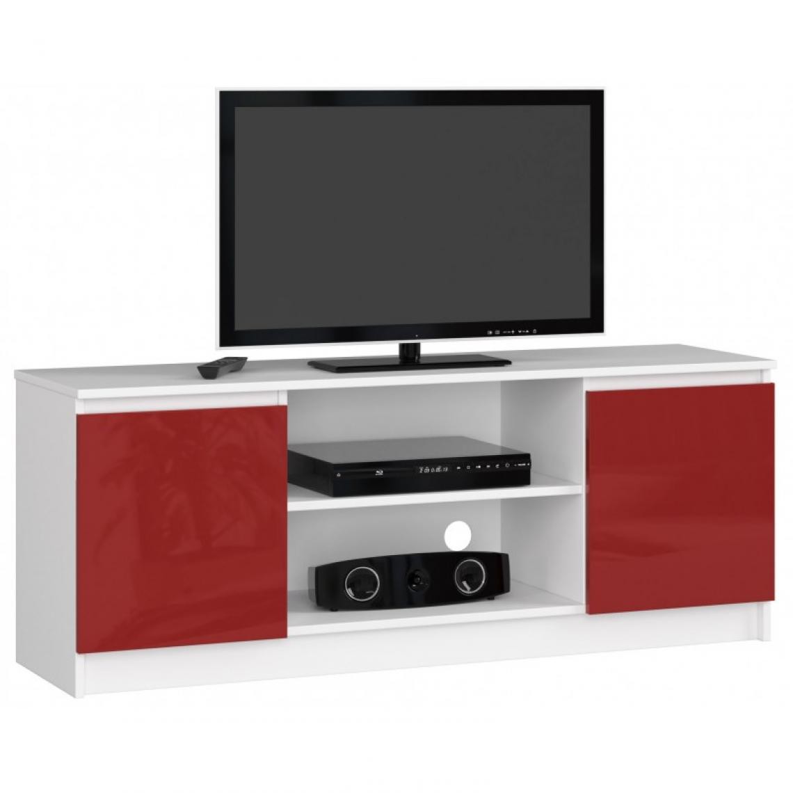 Hucoco - DUSK - Meuble TV style moderne salon - 140x55x40 - 2 portes+2 tablettes - Multimédia - Rouge - Meubles TV, Hi-Fi