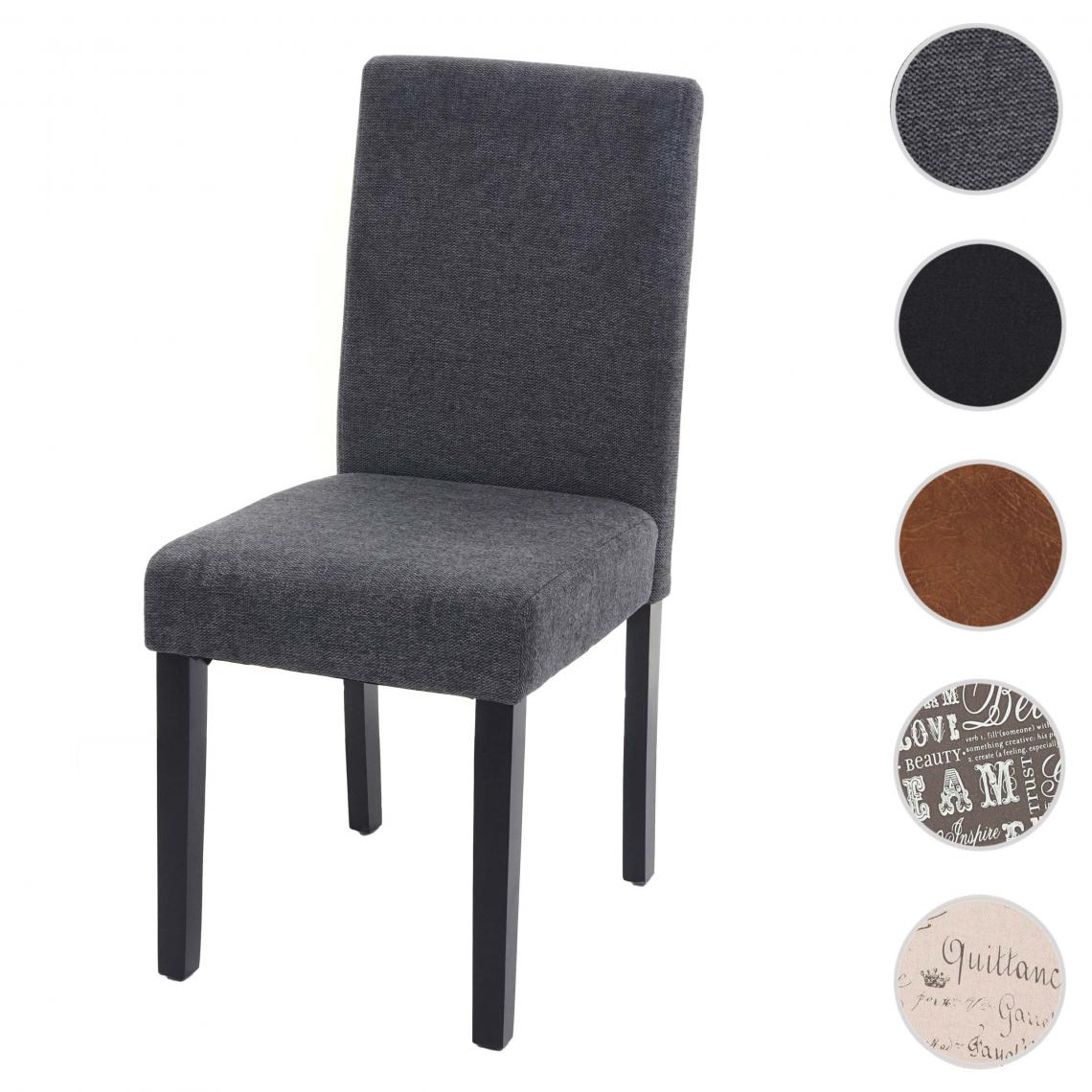 Mendler - Chaise de salle à manger Littau, chaise de cuisine, tissu/textile ~ gris anthracite, pieds foncés - Chaises