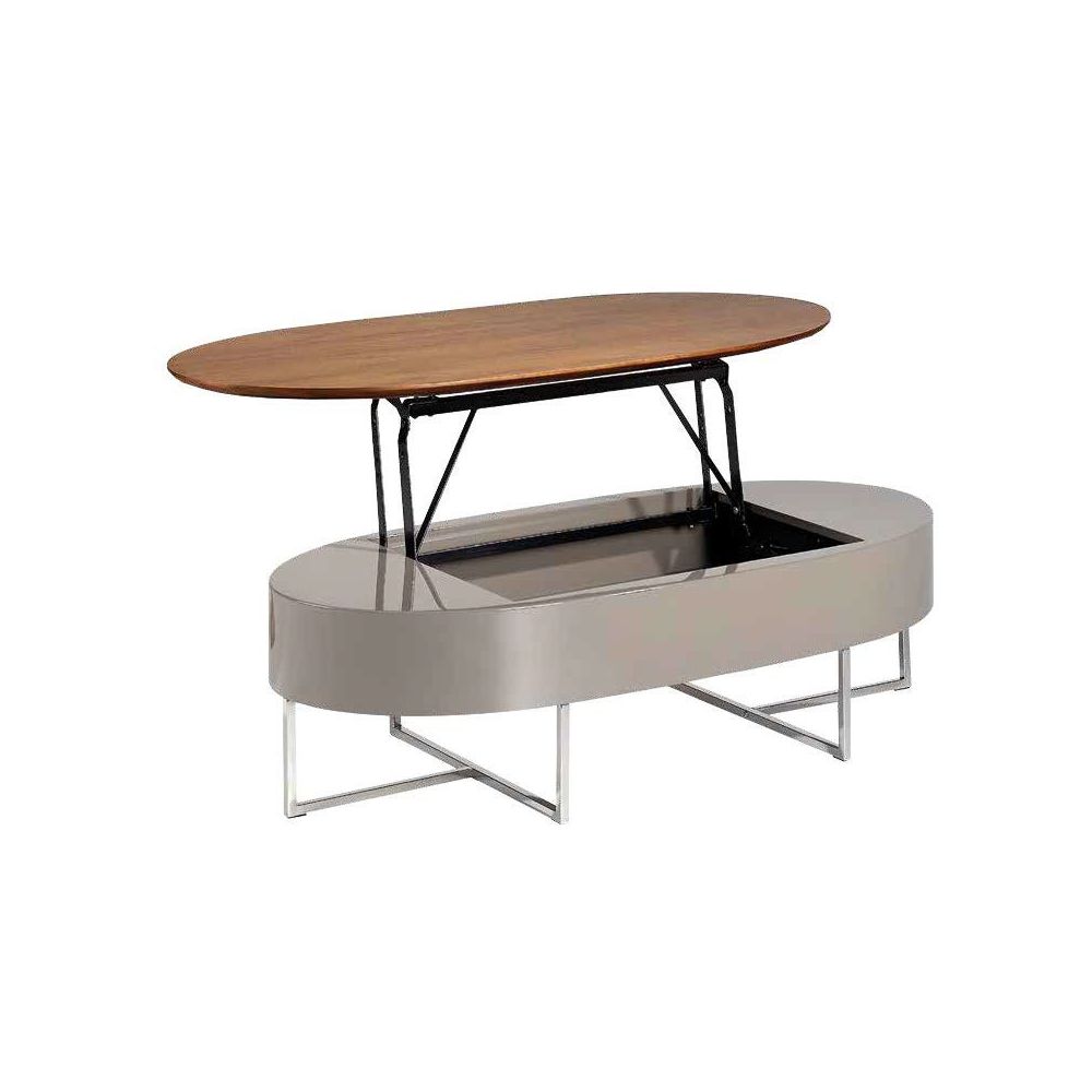 Nouvomeuble - Table basse relevable couleur noyer et laqué taupe CALISTA - Tables basses